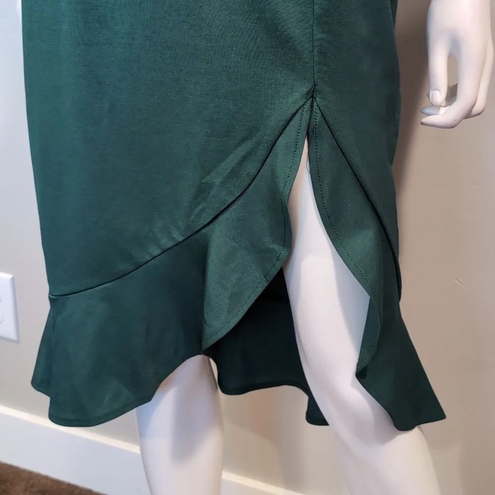 SHEIN Green Sweetheart Off Shoulder Ruffle Hem Midi Dress With Slit Size Medium
